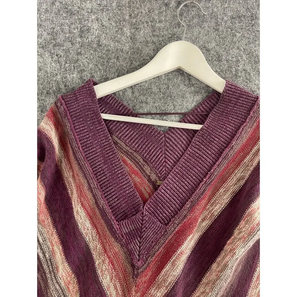 Free People Sweater Women Small Purple Striped Pullover V Neck Shirt Wool N126